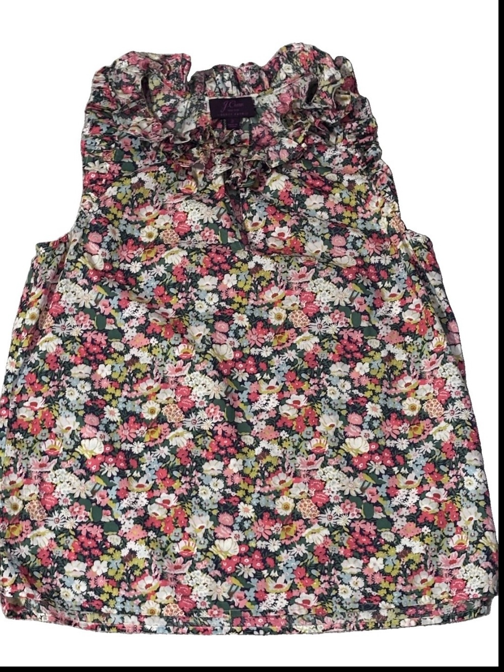 J Crew Liberty Thorpe Floral Ruffle Tank Top Cotton V Keyhole Cottage Sz 2 - Picture 3 of 9